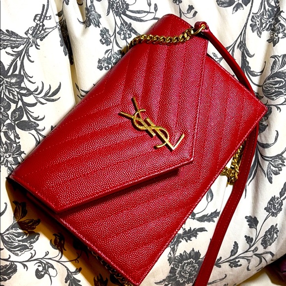 🍓SOLD🍓YSL wallet on chains red w gold hardware